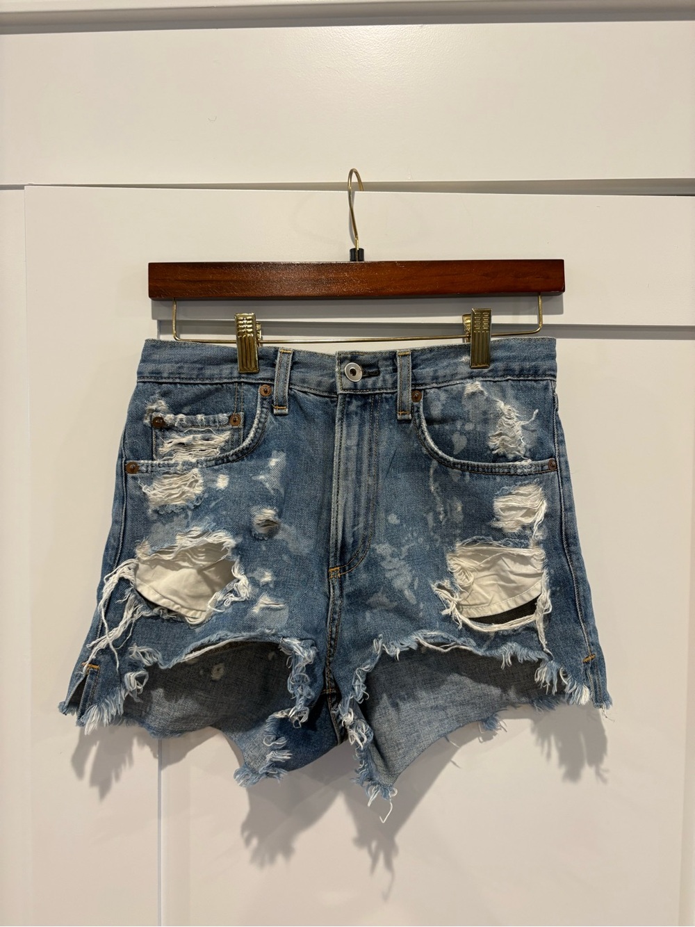 rag & bone Distressed Light Blue Denim Cutoff Shorts